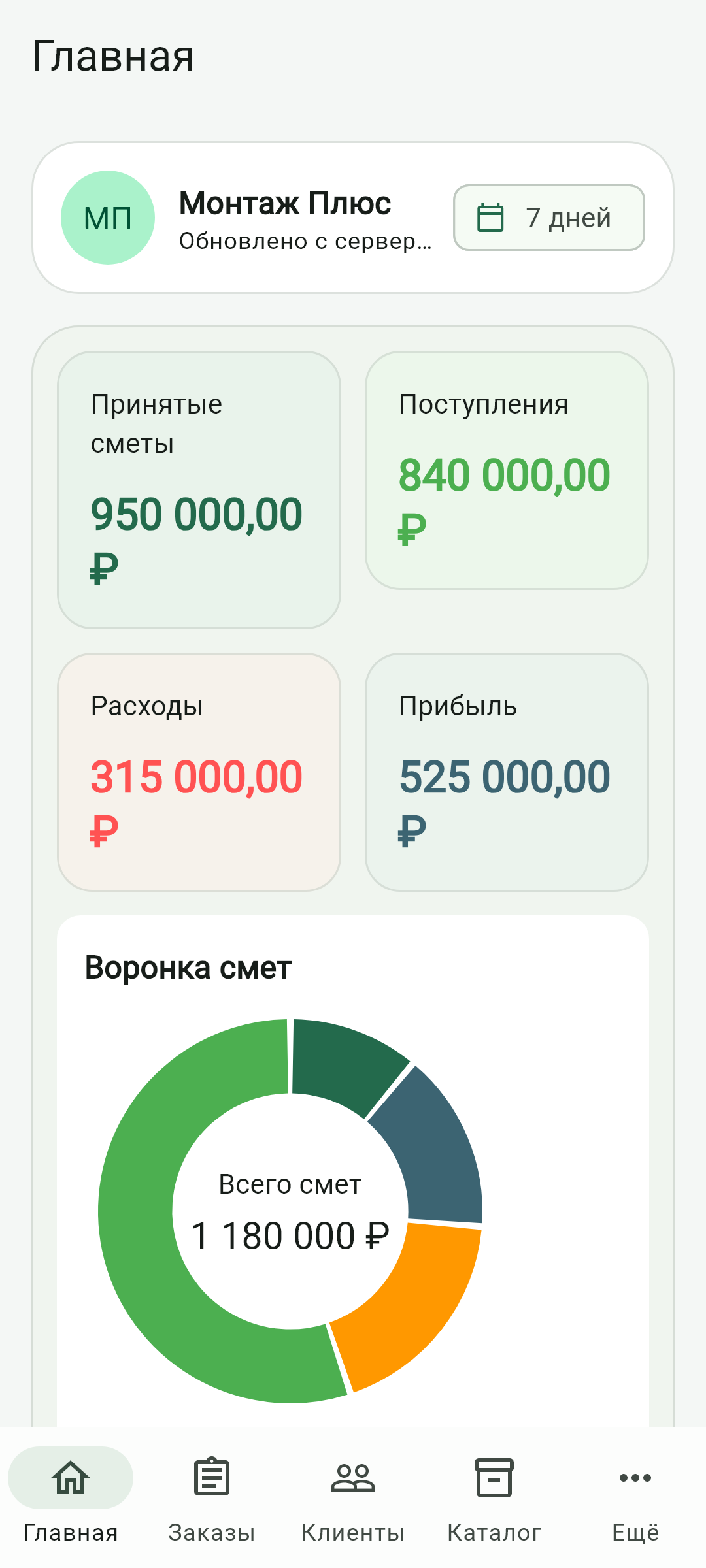 Реальный экран главной MyZam